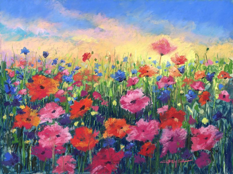 “Poppin’ to the Light,” pastel by Cindy Beyer.